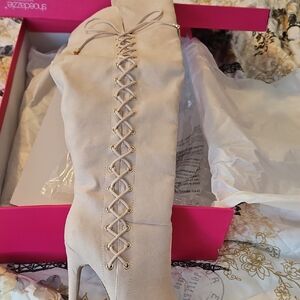 Shoe Dazzle Blush Over the Knee Boots with Lace-Up Detail